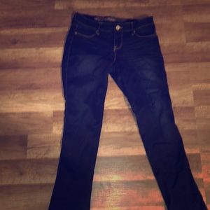 Press bootleg dark denim stretchy jeans